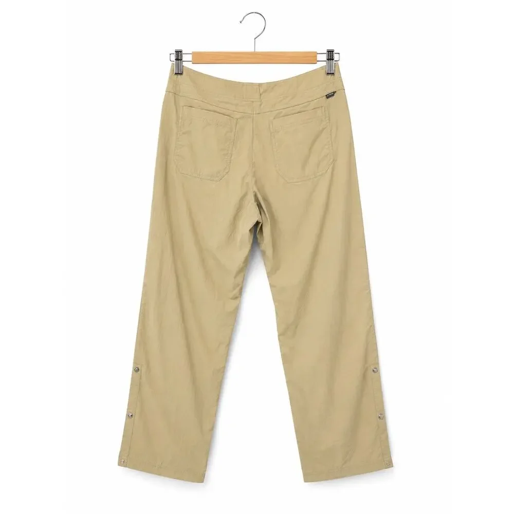 ExOfficio Insect Shield Women’s Khaki Travel Hiking Pants Size 10 Snap Hem